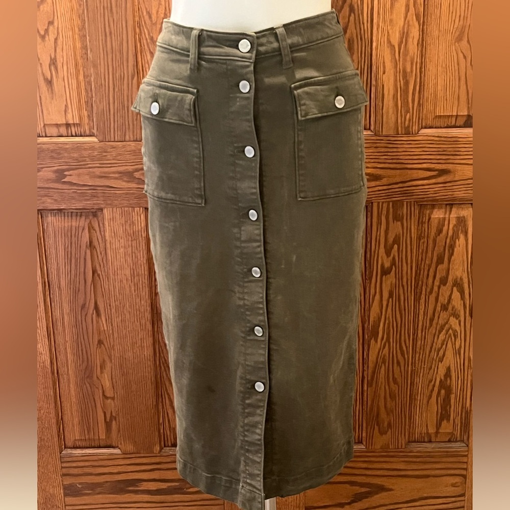 Banana Republic Y2K Olive Green Midi Skirt 4